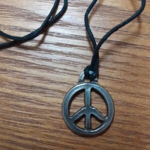 Vintage Peace Pendant Black Cord Necklace Size:OS  Unknown